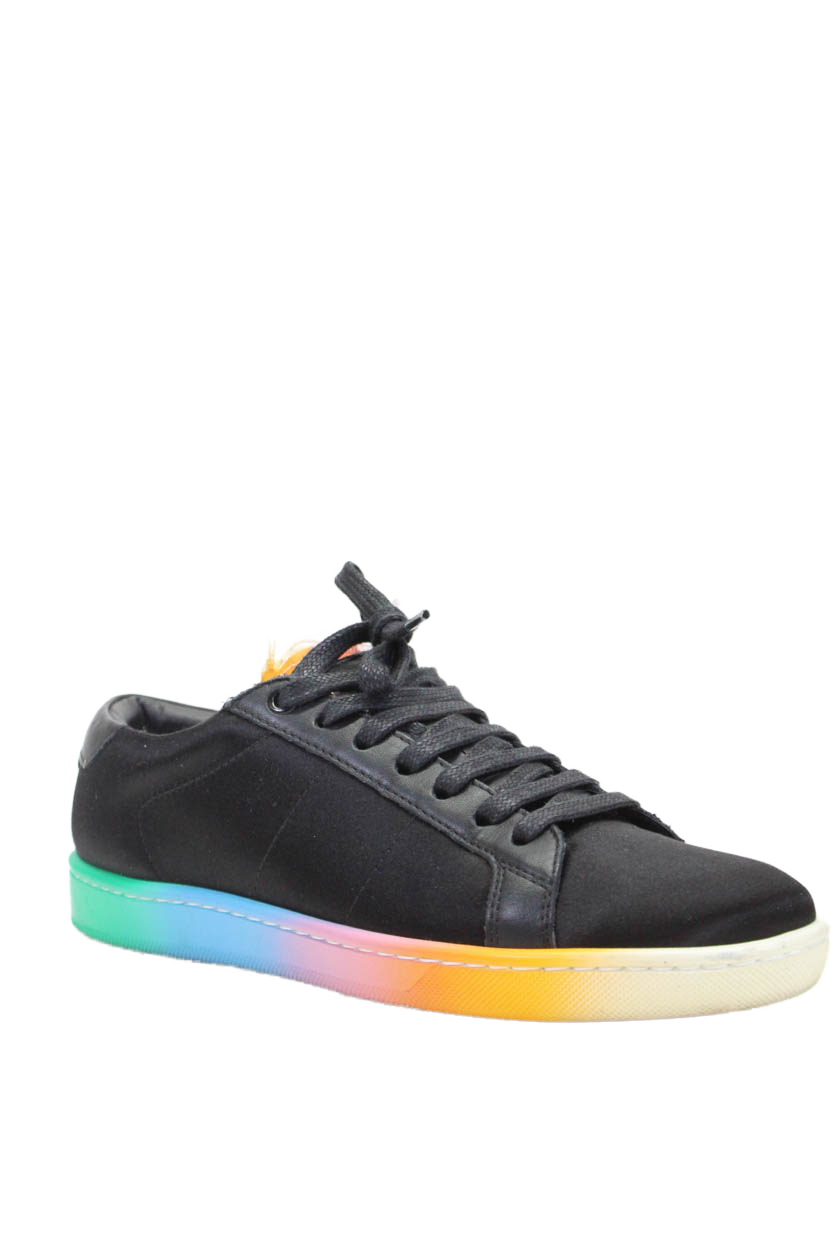 Sneakers basse stringate Saint Laurent da donna in raso nere taglia 36 5 6 5