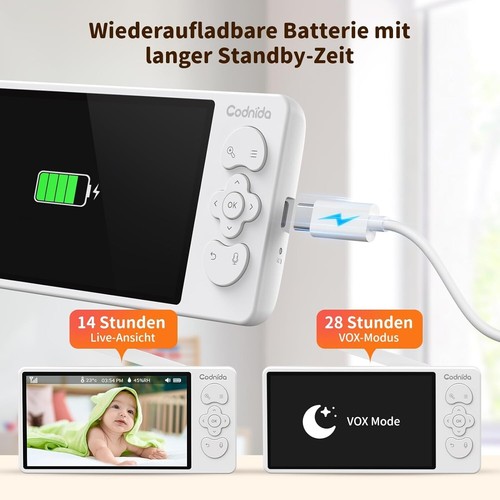 Baby monitor 3MP HD 5.5" con fotocamera wifi 3000mAh batteria inseguimento automatico - Foto 7 di 8