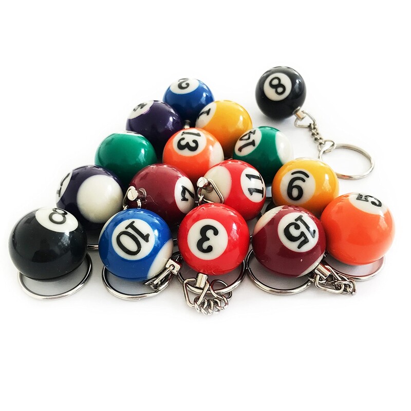 Colorful Billiard Ball Keychain Set 16 Pcs, Key Chain Balls Eightball