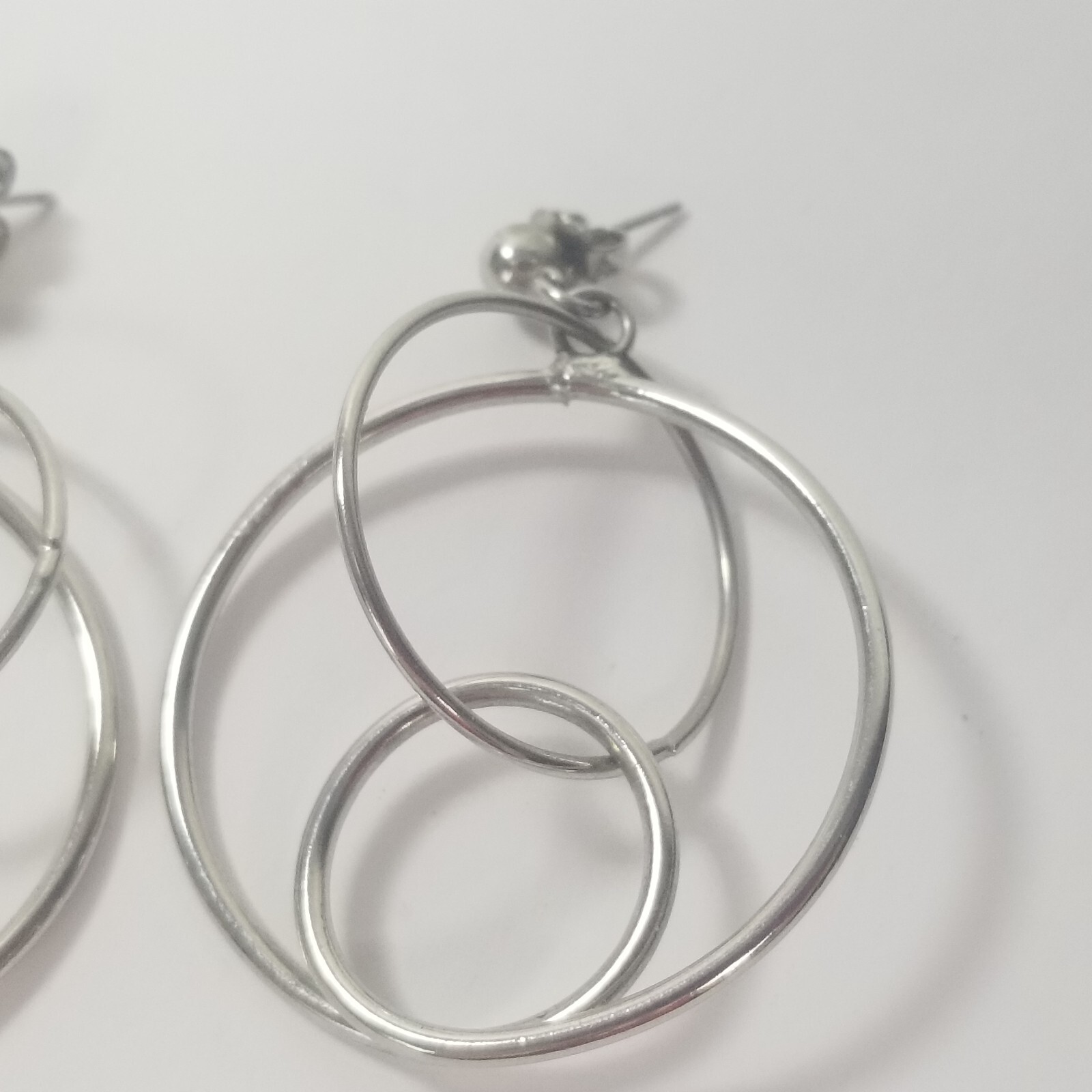 Open Circle Design Drop Dangle Stylish Silver Ton… - image 2