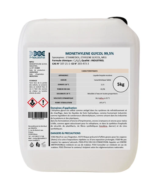 SOLNATCHI Monoethylène glycol GRADE INDUSTRIEL 99,5% 5 kg