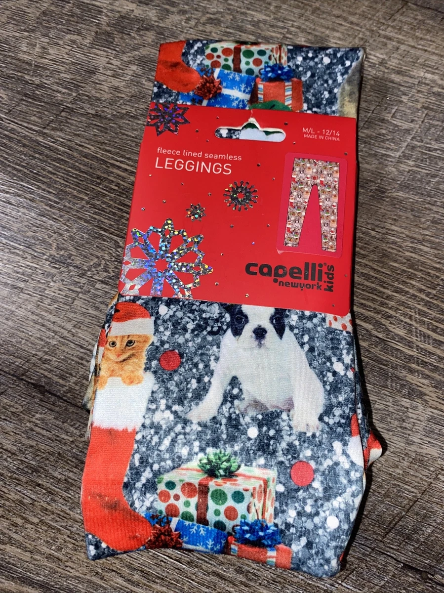 Capelli Kids Kitty Cat Puppy Christmas Fleece Lined Leggings M L 12 14 New