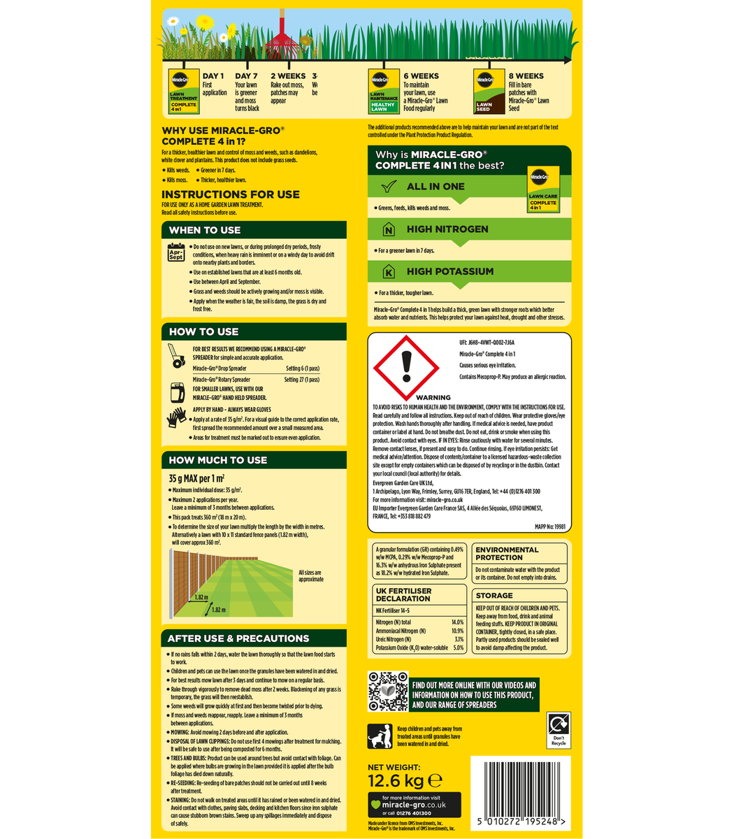 Miracle-Gro Evergreen Complete 4-in-1 Lawn Food Weed Moss Control 360m2