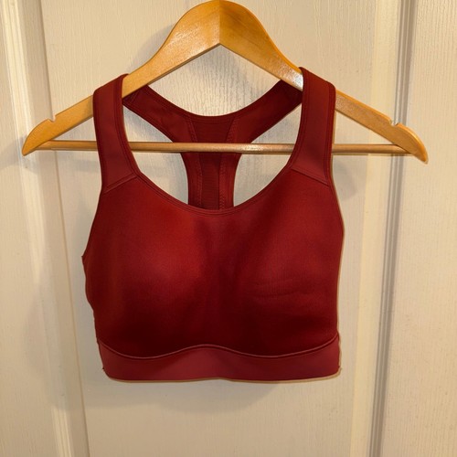 Athleta Hustle II Sports Bra Racerback Medium Impact Support Burgundy Gym 36D/DD