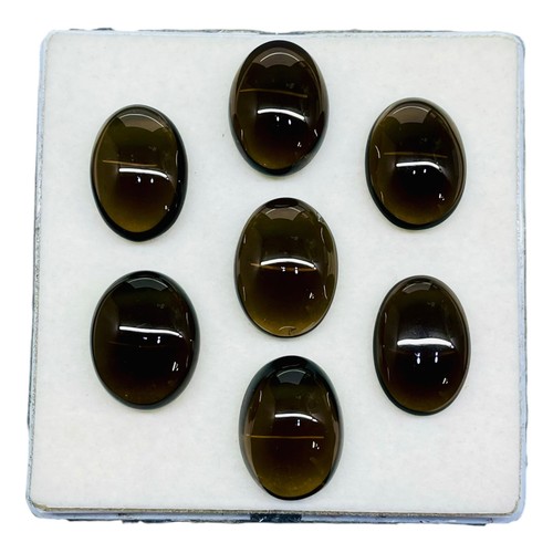 7 Pcs Natural Smoky Quartz 24-25mm Huge Oval Cabochon Loose Gemstones 192.25 Cts - Picture 7 of 9