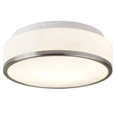 BRITALIA Satin Chrome & White Glass Bathroom Vintage Round Flush Light 23cm