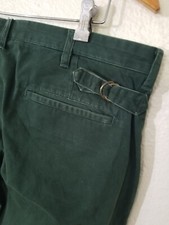 Vintage POLO Ralph Lauren Whipcord Pine Green Belted Pants Trousers 36 X 32