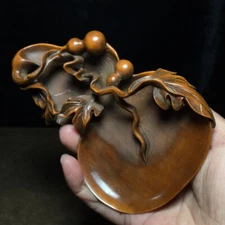 Chinese Boxwood Carved Gourd Statue Exquisite Writing Brush Washer Art Ink Tray