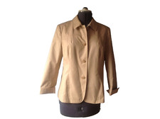 Talbots Petite 3/4 Sleeve Button Front Beige Suit Blazer Cotton Size 14 Petite