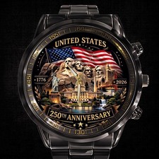 America 250th Anniversary Patriotic Landmark Wristwatch USA Heritage Gift