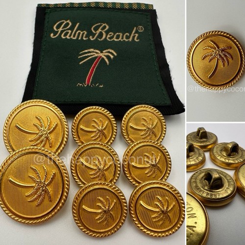 WATERBURY PALM TREE BUTTONS GOLD TONE PALM BEACH BLAZER REPLACEMENT USA VINTAGE