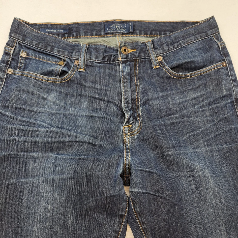 Pantalones de mezclilla Lucky Brand para hombre 34x32 azul 410 atléticos tiro medio recto lavado oscuro Foto 2 de 4