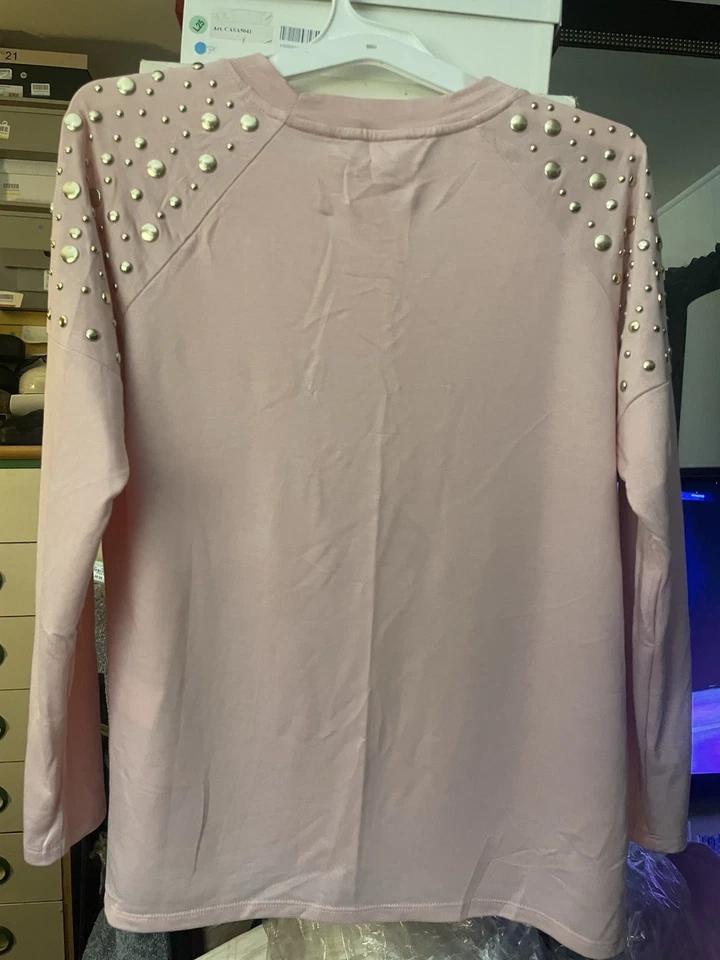 Camiseta MICHAEL KORS rosa manga longa nova com etiquetas cravejada MSRP $88 - Imagem 2 de 4