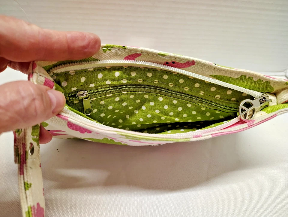 Bolso sin asas de muñeca Bungalow 360 rosa/verde de lona 5 x 8" plegable cierre de cremallera Foto 4 de 4