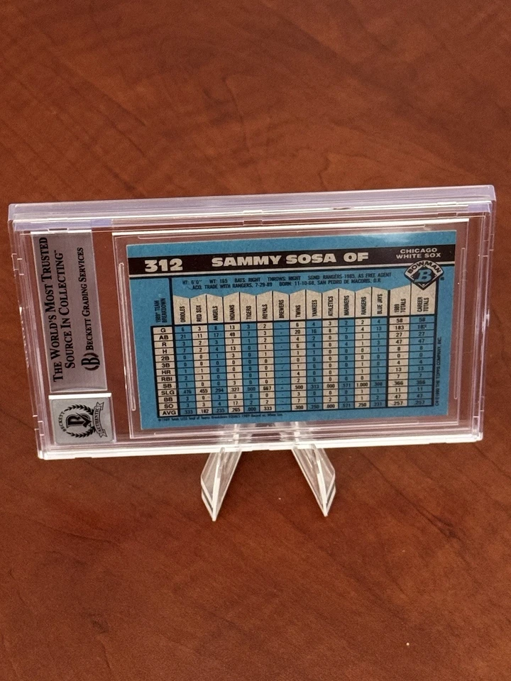 Bowman Sammy Sosa 1990 #312 (RC) ¡BSA10! Tarjeta de novato autografiada súper rara Foto 2 de 2