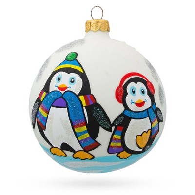 Two Penguins Glass Ball Ornament 4 Inches