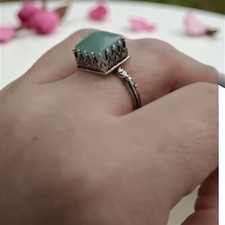Green Gem Crown Ring Chunky Square Stone Women’s Statement Fashion Jewellery