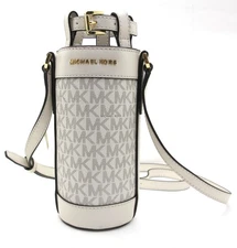NEW MICHAEL KORS Water Bottle Holder Coated MK Signature Crossbody Bag Lt. Cream