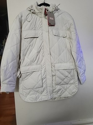 HUNTER Friday Packable Hooded Quilted Jacket Women S Cream Insulated Belted