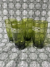 Iced Tea Gazebo Green Etched Tumbler Glasses Set of 4