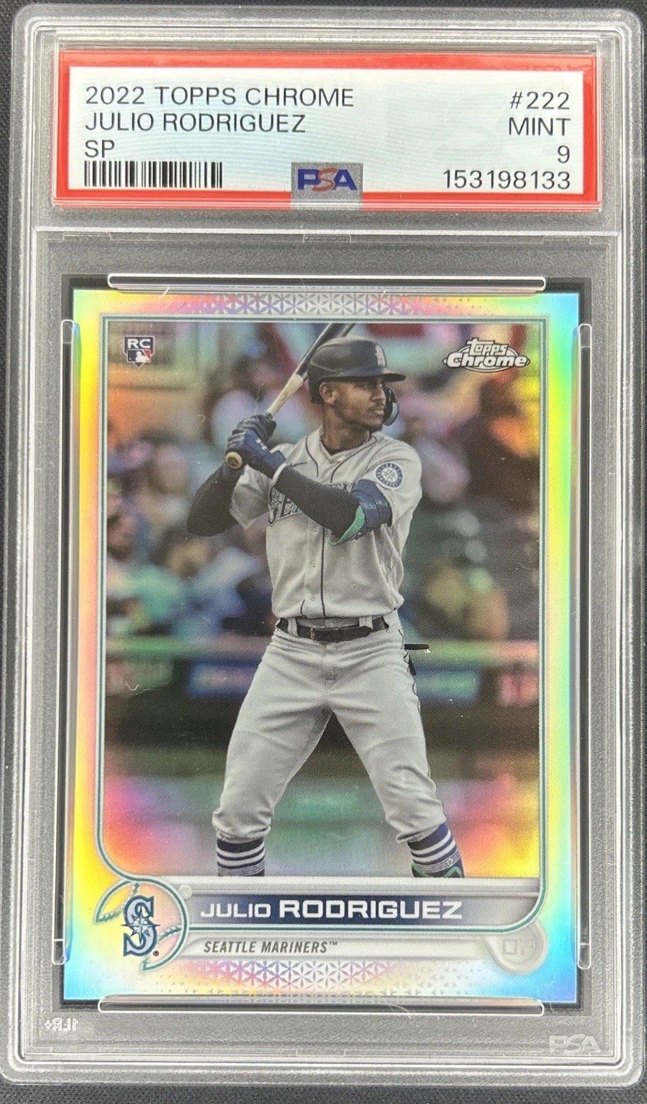 Julio Rodriguez 2022 Topps Chrome SP Refractor Rookie Card RC PSA 9 view 1