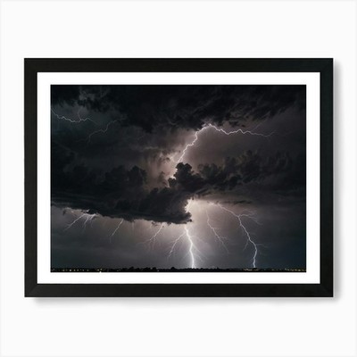 Lightning Bolts In The Sky 1 Kunst Pr gerahmtes Wandbild Poster Leinwanddruck Bild