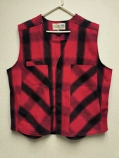Vtg Stormy Kromer 100% Wool Vest Red Mackinaw USA Made Pockets Men's XXL