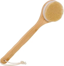 Bamboo Bath Body Brush Soft Bristles Shower Back Scrubber Anti-Slip Long Handle