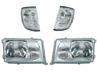 Headlight Set H3/H4 LWR White Turn Signal For Mercedes A124 C124 S124 W124 93-96