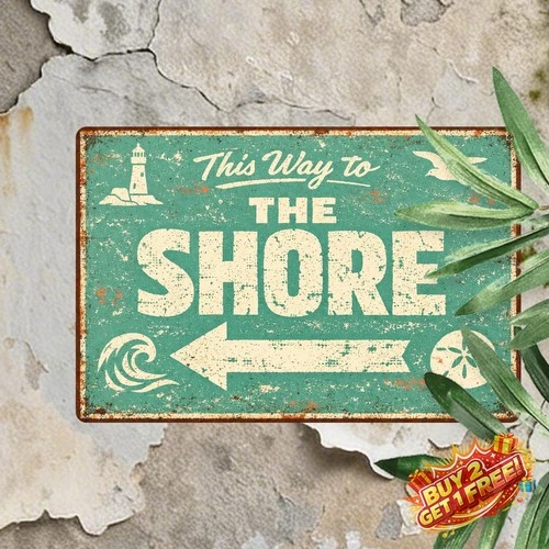 To the Beach Distressed Coastal Tin Sign 8x12 Vintage Ocean Wall Decor