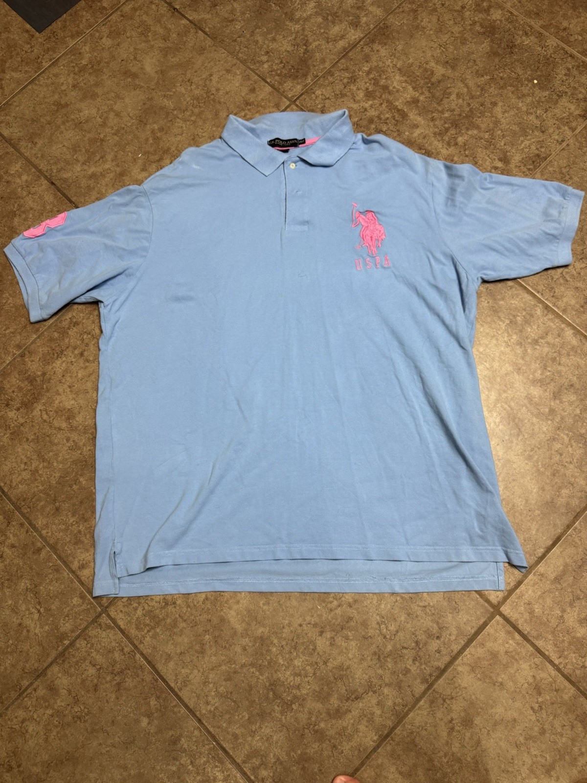 VINTAGE US POLO ASSN 3 XL camicia Lt blu rosa grande pony logo ricamato e 3
