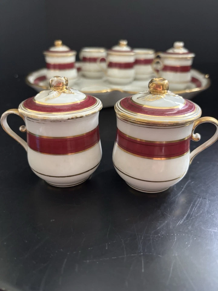 Antique Pot De Creme French Paris Porcelain Set - Image 4 of 4