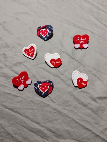 Vintage Lot Heart Pins Wood