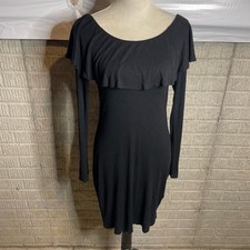 Express Women Black Ribbed Off Shoulder Ruffle Midi Dress Size Medium