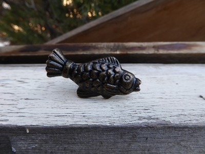 Antique Bronze FISH Metal Knob Drawer Pull Fisherman Fishing Nature Man Cave Dec