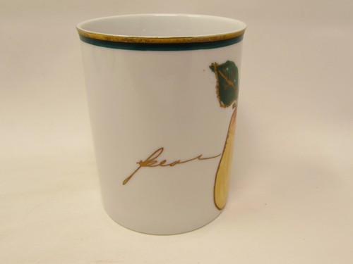 CBL61 por Crate & Barrel Taza Verde pera y Dorado Bandas Borde b268 - Imagen 2 de 3