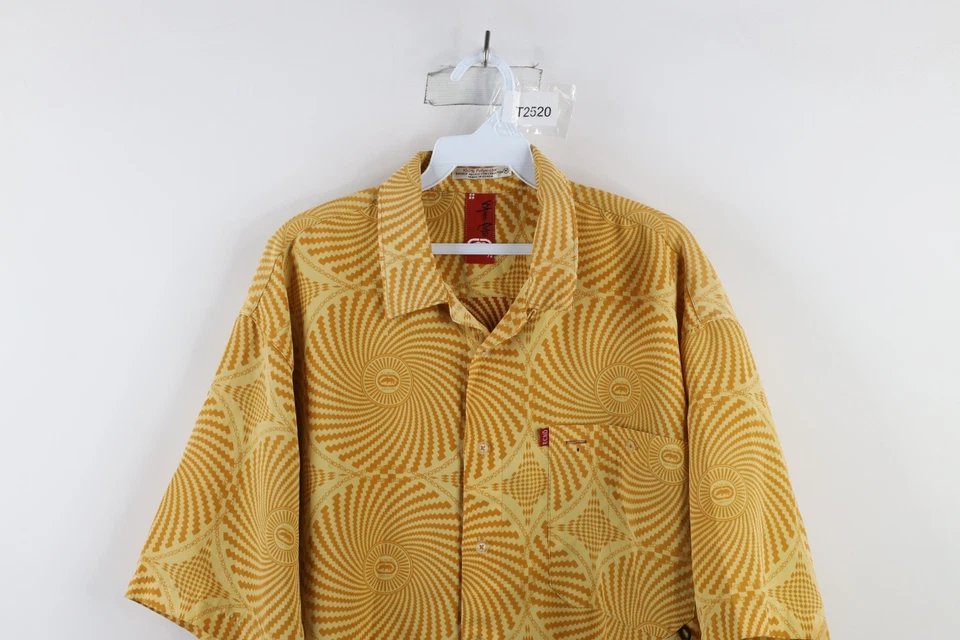 Vintage 90s Ecko Mens Medium Psychedelic Geometric Looped Collar Button Shirt - Image 2 of 4