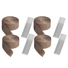 4 Rolls Titanium Exhaust Wrap Kit Lava Fiber 2" x 50 ft With Stainless Ties