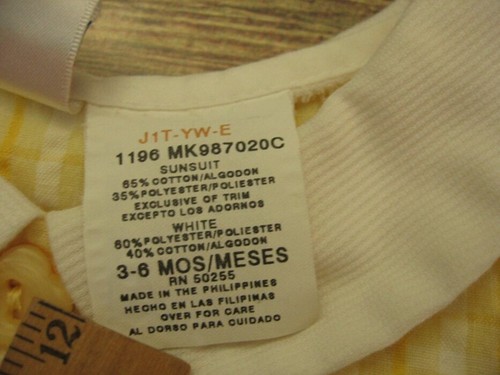 Vintage Girls Butter Yellow Plaid Bubble Romper Flower 3-6 Mo. Carter's Pastel - Picture 9 of 10