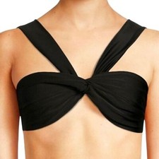 Time and Tru Black Twist Front Bikini Top