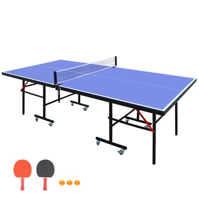 Foldable Portable 8ft Table Tennis Table Set with Net Paddles and Balls for