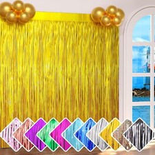 3 Pack Gold Backdrop Curtains Foil Fringe Curtains Tinsel Streamers for Birth...