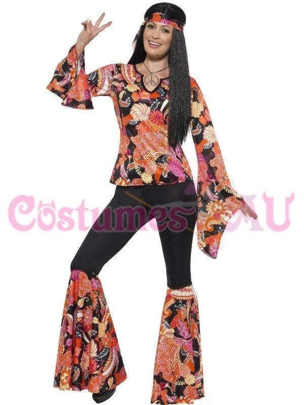 Disfraz de sauce hippie para mujer años 70 años 60 Groovy hippy retro vestido elegante Foto 2 de 4