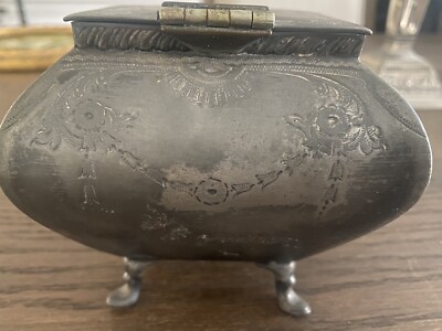 Antique Pewter Tobacco Jar Or Trinket Box Footed Marked