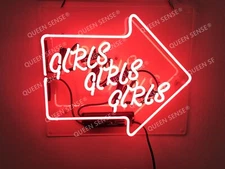 20"x16" Girls Girls Girls Arrow Right Neon Sign Lamp Light Acrylic Visual Bar QL