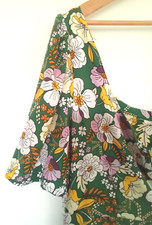 ASOS DESIGN RETRO FLOWER POWER FLORAL MIDI DRESS GREEN LOW BACK SLITS (16) 12 14
