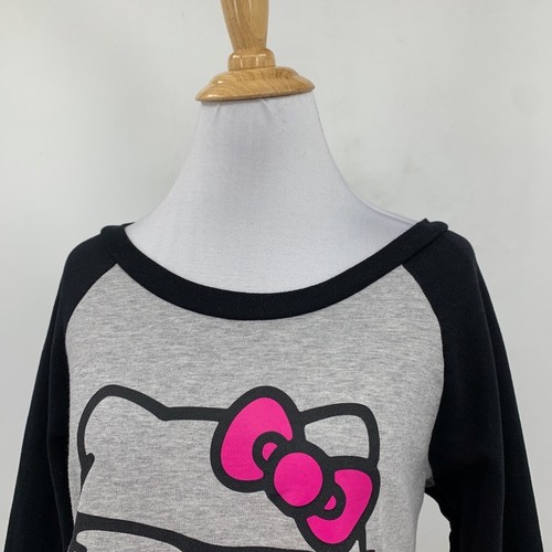 Hello Kitty Sweatshirt Women M Medium Grey Black Fleece Lined Long Sleeve Sanrio - Picture 5 of 12