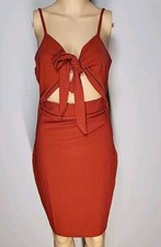 Nwt Eoyoye Tie Front Rib Knit Dress Size S -  Rust Orange 