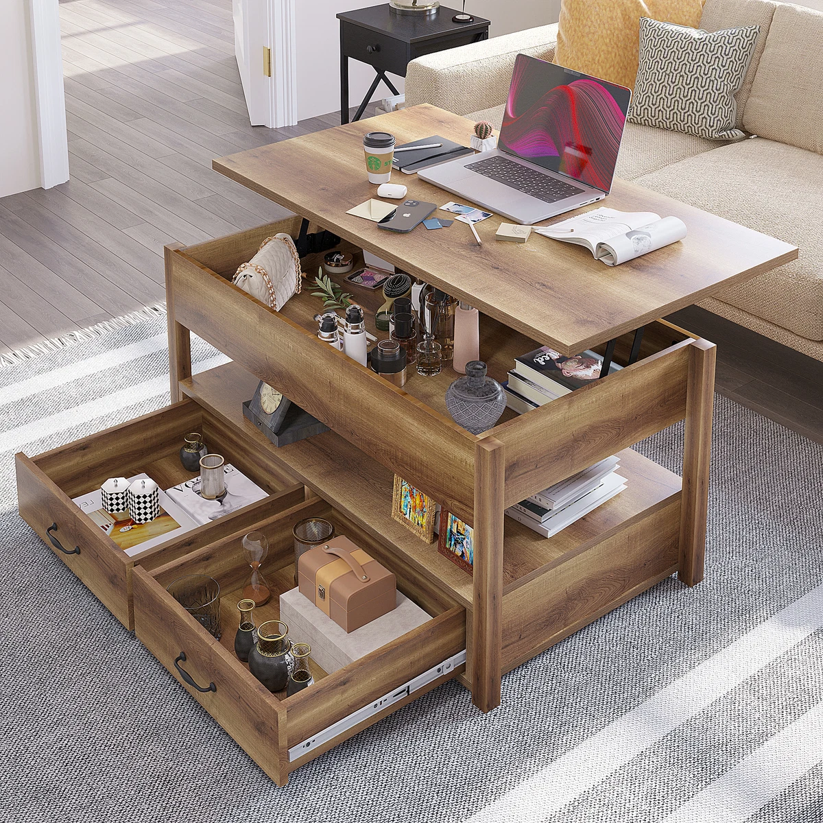 Modern Lift Top Coffee Table with Hidden Compartment Storage,Adjustable  Wood Table for Living Room,Brown