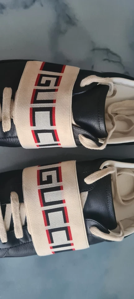 Gucci Ace Stripe Black 523469 US 10.5 Men's 03P Genuine Like New GUCCI SHOES - image 2 of 4